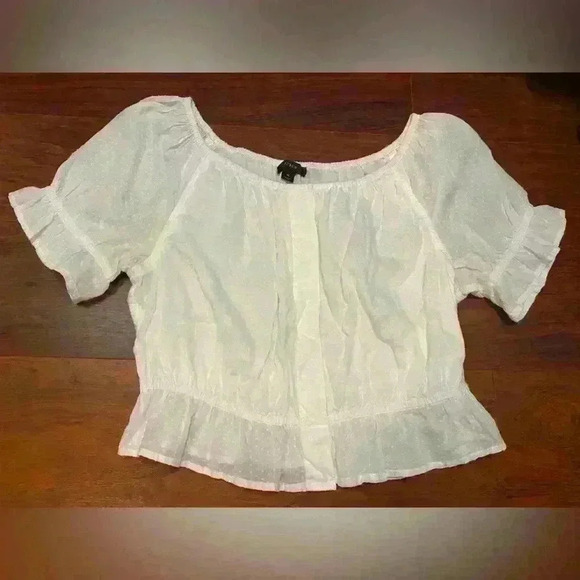 J. Crew White Gathered Scoop Neck Swiss Dot Short Sleeve Top - Picture 3 of 6